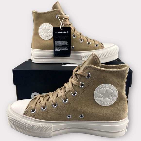 Converse Shoes - CONVERSE CTAS LIFT Hi Platform Shoes Suede Khaki Sneakers Leather Womens 8.5